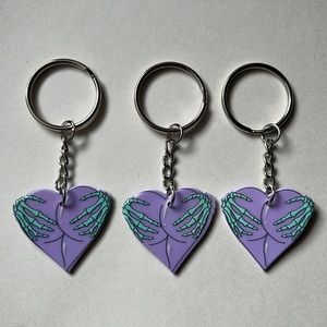 Set of 3 Skeleton Heart Keychain Bag Charm Punk pink purple handmade